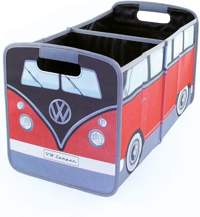 BRISA VW Collection - Volkswagen Foldable Storage Trunk Box Bag for Grocery Shopping in VW T1 Bus Campervan Shape (Classic Bus/Red & Black)