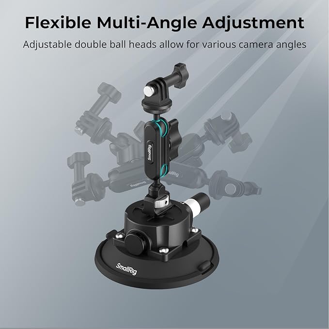 SMALLRIG 4.5" Suction Cup Mount with Ball Head Magic Arm, Camera Mount for DJI Osmo Action 5 Pro/4, for Insta360 x5, for Gopro 13/12,on Car Windshield or Window, Compatible with Action Cameras-5855