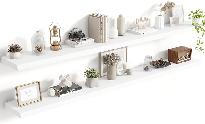 72 Inch Floating Shelves, 8 Inch Deep Floating Shelves for Wall, Hanging Shelf with Invisible Brackets, Deep Shelves for Bath