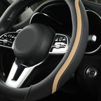 Car Steering Wheel Cover, Leather Steering Wheel Cover Beige Universal 14.5-15 Inch Microfiber Leather Anti-Slip Breathable A