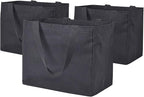 3 Pack Heavy Duty Reusable Canvas Grocery Bags, Holds 60 lbs, 8.3 gal Multi-Purpose Washable Bags with 5 Pockets, Black