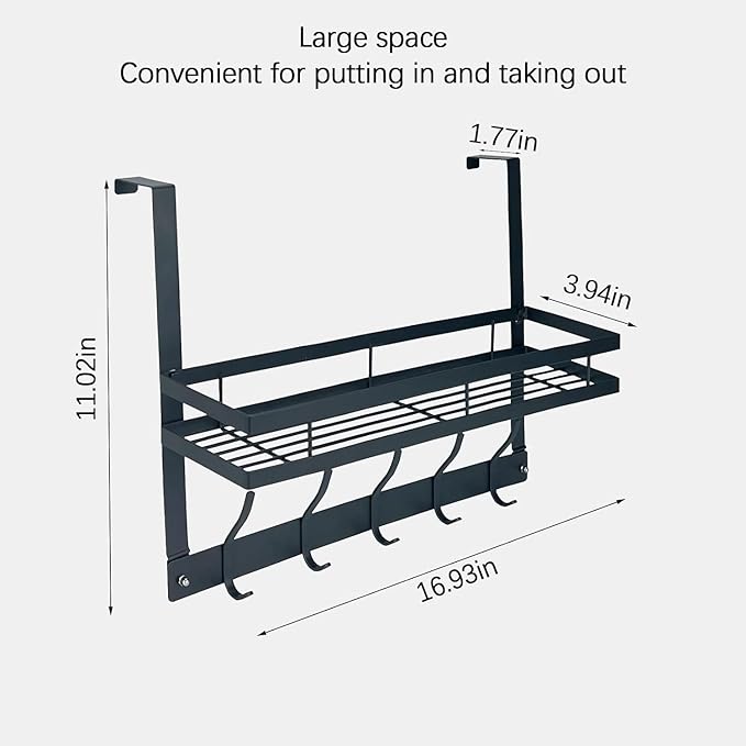 Over The Door Hooks Organizer, Coat Rack Over The Door Storage Hanger Towel Rack with Mesh Baskets and 10 Hooks, Back of Door