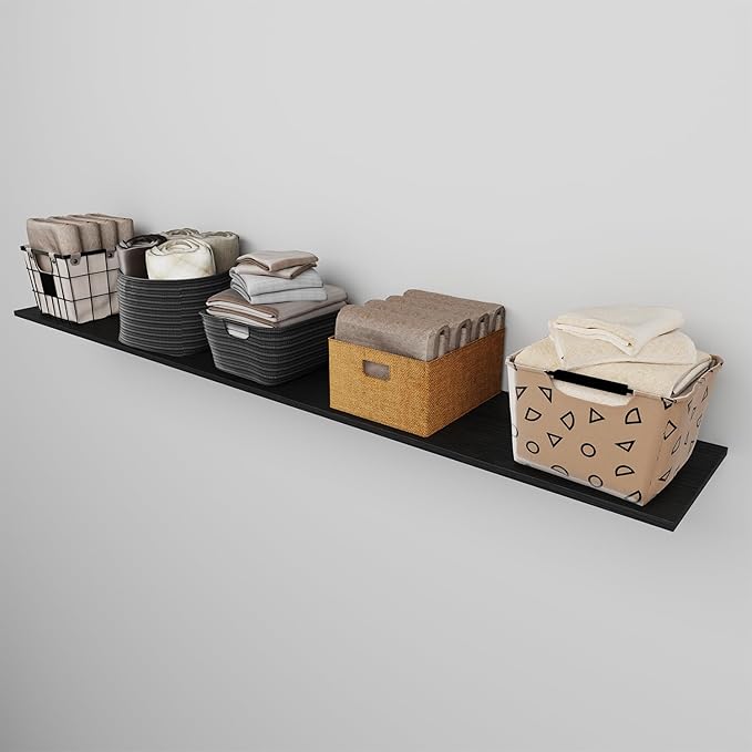 Floating Shelf Board for Wall 5/8" – 1 Pack Board Only, No Brackets – 72"L x 10"W x 0.6"T Black Melamine Wood Floating Shelve