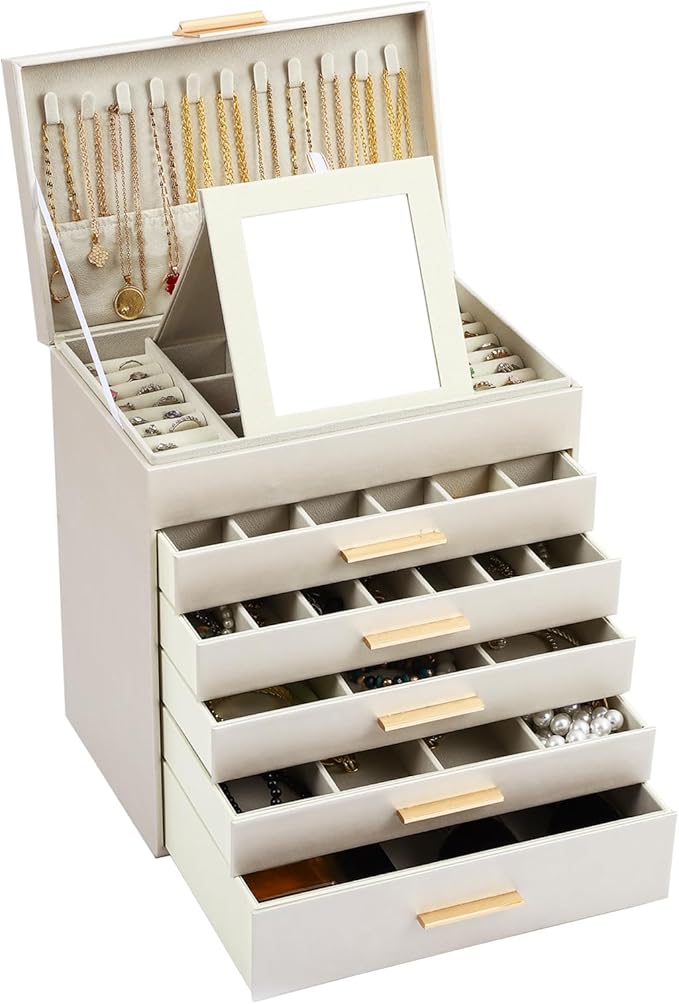 BOOVO Jewelry Boxes for Women, White and Black 6 Layer Large Jewelry Box for Necklace, Bracelet, Earrings, Rings Storage, Jew