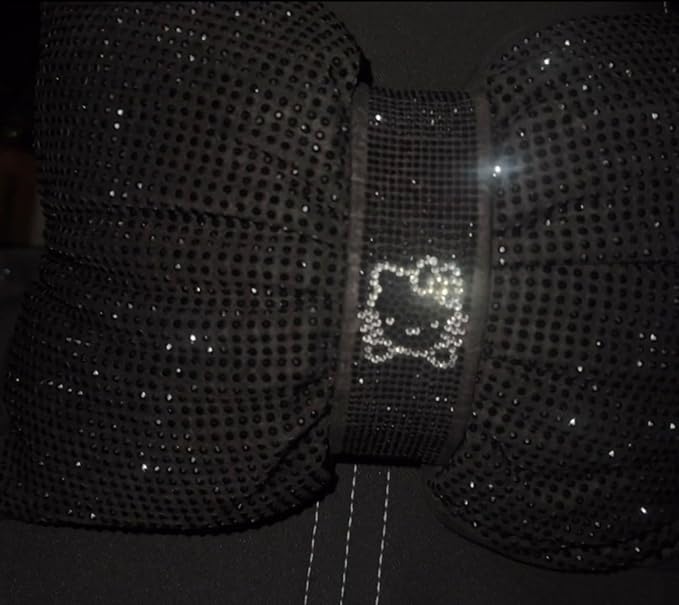 Fashion Car Ultra Bling Steering Wheel Cover with Sparkly Diamond Rhinestones, Gorgeous Accessory with Anti Slip Lining Extra Bling Especially Shiny Cat Exotic Universal (Headrest Black Cat Silver)