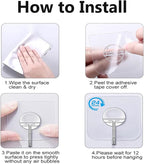 JINSHUNFA Adhesive Wall Hooks 13LB Heavy Duty No Drill Transparent Waterproof Hooks for Bathroom Kitchen Towel Coat 12 Pack