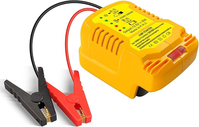 Car Jump Starter Adapter for Dewalt 20V/60V Li-ion Battery,Automotive Battery Booster with 12V Jumper Cable Clamps,Emergency