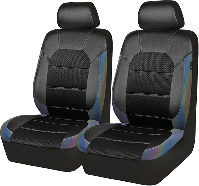 CAR PASS Leather Car Seat Covers Front Seats only, with Air Mesh Front Seat Covers Breathable, Cool Automotive Seat Covers 2 