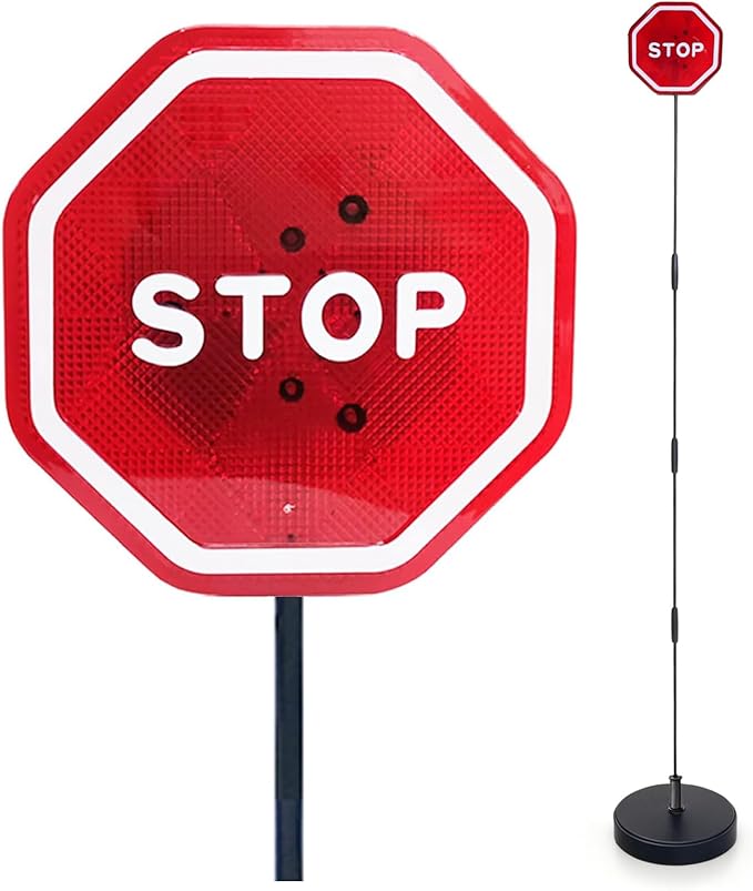 Parking Garage Flashing Stop Sign - Stop Sign, Adjustable Height Parking Assist, LED Garage Car Stop Indicator, 1-Pack