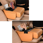 Car Armrest Cushion,5-in-1 Center Console Cover with 2 Storage Bags Cup Holder, Tissue Box Slot, Phone Slot for Sedans, Car Accessories Interior Organizers (Claret)