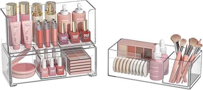 Bathroom Drawer Organizer Stackable Storage Drawers Clear Plastic Storage Bins Medicine Cabinet Organizer Makeup Organizers w