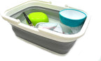SAMMART SAMMART 9.2L (2.37Gallon) Collapsible Tub with Handle - Portable Outdoor Picnic Basket/Crater - Foldable Shopping Bag - Space Saving Storage Container (1, White/Grey)