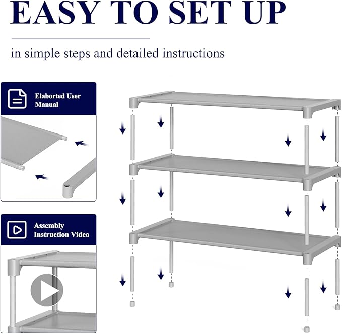 Kitsure Shoe Rack - Non-Woven Shoe Rack Shelf, Shoe Organizer for Closet, Entryway, Garage & Corridor, Stackable Shoe Shelves