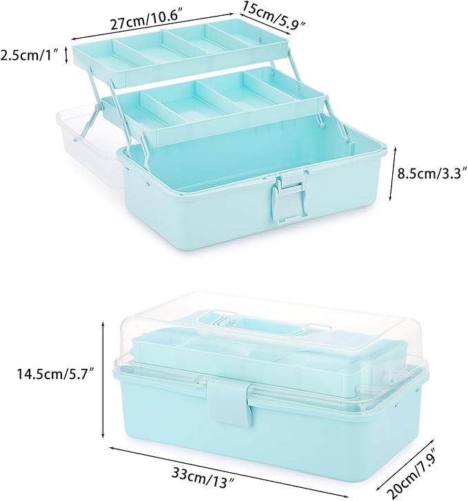BTSKY 3-Layer Plastic Dividing Storage Box Craft Organizer and Storage with Adjustable Spacers Portable Handled Art Supply Or