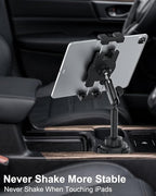 woleyi Cup Holder Tablet Holder for Car Mount - [Metal Arm] Heavy Duty Adjustable Car Cup Tablet Mount Truck Car Accessories, for 4-13" Tablets iPad Pro Air Mini, Galaxy Fold, Kindle Fire, iPhone