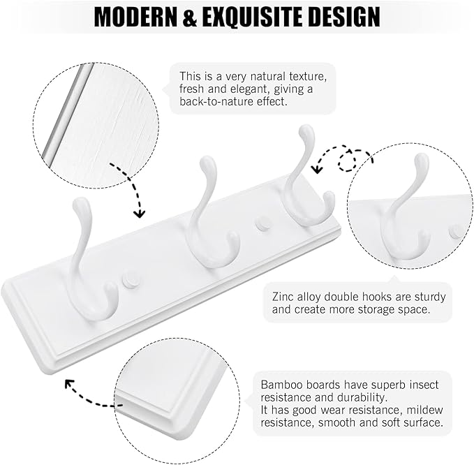 Badiano Wooden Coat Rack, Wall-Mounted Organizer for Closet, Entryway, Hallway, Foyer, Bedroom, Heavy Duty Double Hooks for H