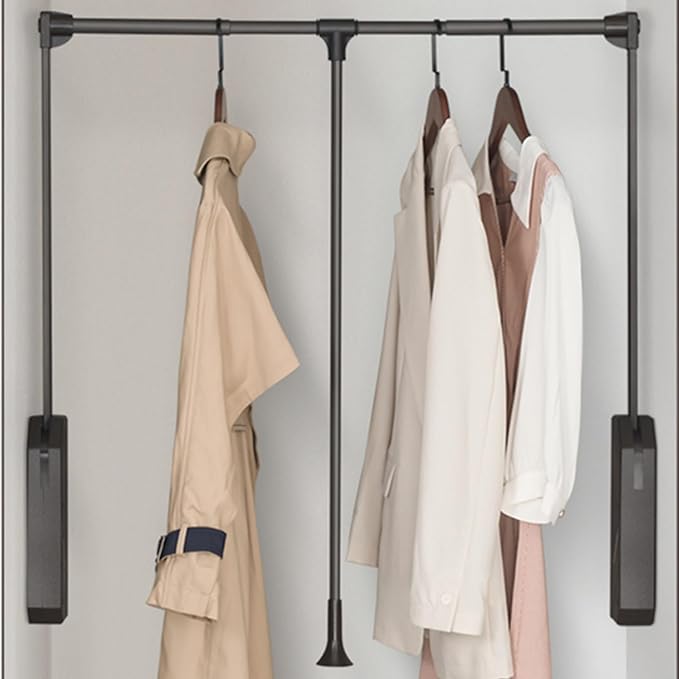 Pull Down Clothes Rail,Extendable Wardrobe Rod,Adjustable Lift with Return,for Wardrobe and Closet Clothing Storage,Space Sav