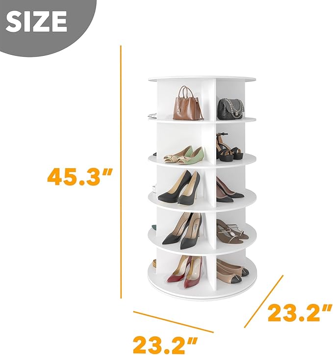 SpaceAid 5 Tier Rotating Shoe Rack Tower, Spinning Shoe Display Lazy Susan, Revolving 360 Shoe Rack Storage Round Carousel, V