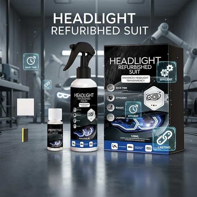 Automotive Headlight Restoration Kit: Fast & Easy Car Headlight Cleaner for Oxidized, Yellowed Headlamps - Refurbishing Fluid