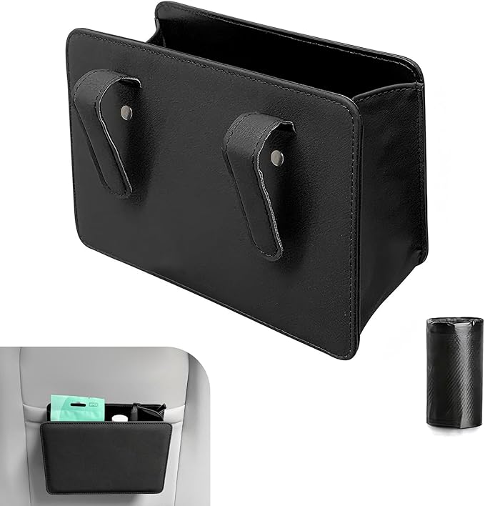 Car Trash Can, Foldable Hanging Garbage Bin with Trash Bag, Waterproof Open-top Door Side Storage Can, Multi-function Back Seat Organizer for Most Cars SUVs Trucks (Black)