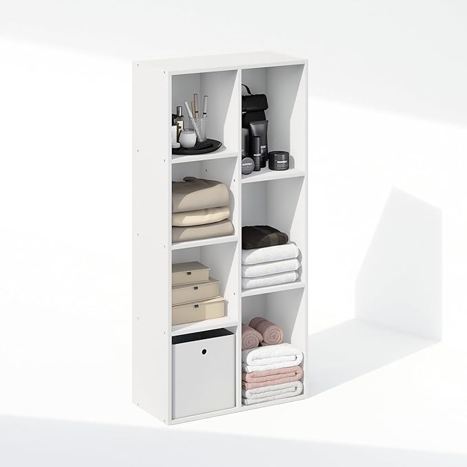 Furinno Reed Closet Organizers and Storage, 7-Cube Closet Organizer, Open Shelf Closet Storage, for Wardrobe, Bedroom, Living