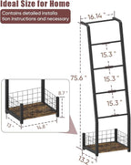 6.3ft Blanket Ladder with Storage Basket, 5 Tier Decorative Ladder Shelf Stand for Living Room & Bedroom, Wall-Leaning Blanke