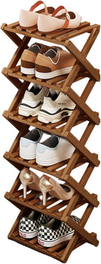 YYW Bamboo Shoe Rack for Entryway, Free Standing Shoe Racks Shelf Closet, Widen Foldable Vertical Shoe Storage Organizer for 