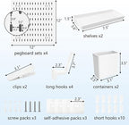 White Pegboard Combination Kit, Wall Organizer Pegboard, Modular Hanging, Peg Boards and Accessories Modular Hanging, Garage 