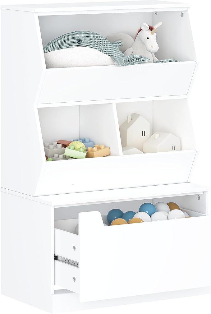 UTEX Kids Toy Storage Organizer, Bookshelf for Kids and Bookcase with Drawer, Children Open Storage Cubby for Playroom Nurser