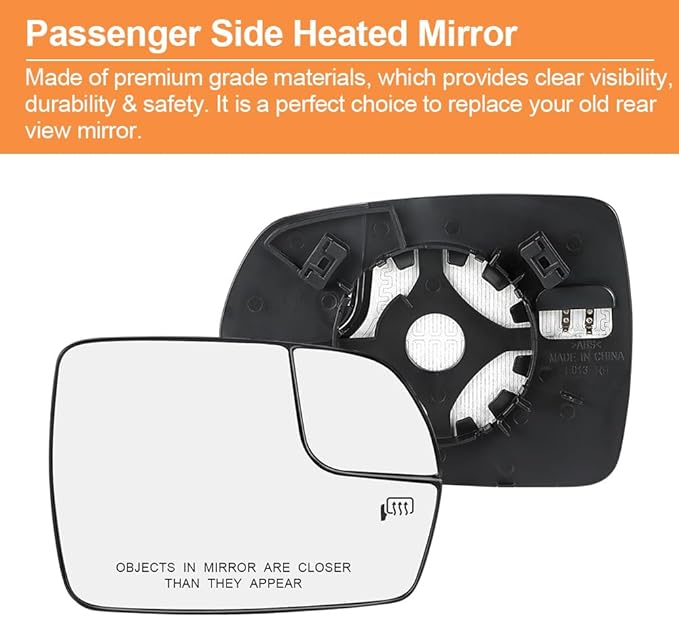 Senzeal Passenger Side Heated Mirror Glass Replacement with Blind Spot Mirror for Ford Edge 2015 2016 2017 2018 (Right Side)