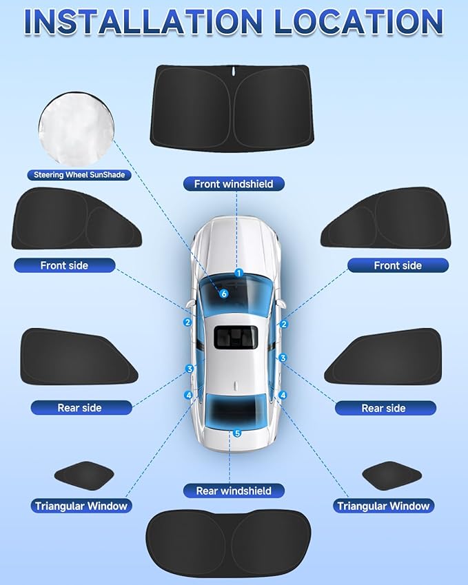 8PCS Window Shades for Ford Explorer(2011-2019) Accessories – Full Coverage Sun Shade for Side Windows, Rear Triangular & Windshield – UV Protection & Privacy for Camping, Napping, Relaxing