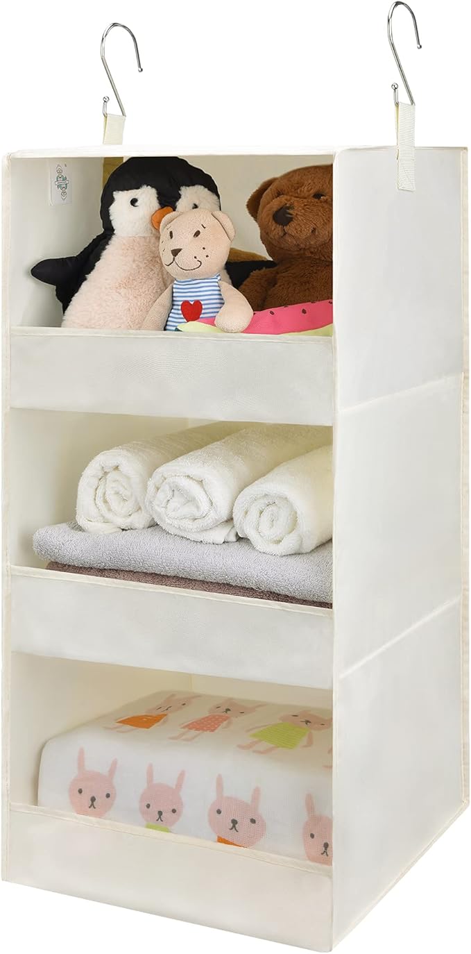 GRANNY SAYS 3-Shelf Hanging Organizer, Foldable Hanging Closet Storage, Hanging Shelves for Wardrobes & RV Closet, Beige, 29 