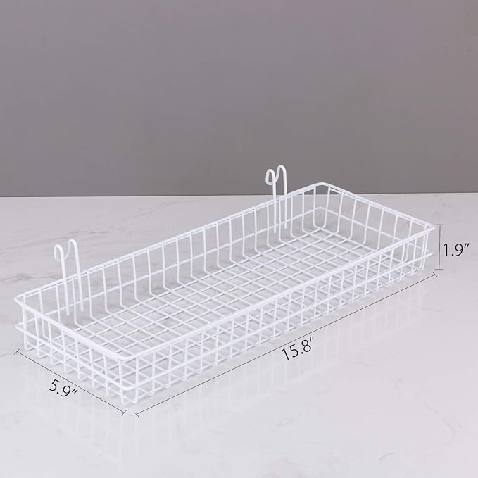 Kaforise Hanging Basket for Wire Wall Grid Panel, Multi-function Wall Storage and Display Basket, Large Size, White