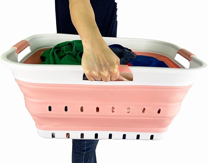SAMMART 42L (11 gallon) Collapsible Plastic Laundry Basket - Foldable Pop Up Storage Container/Organizer - Space Saving Hampe