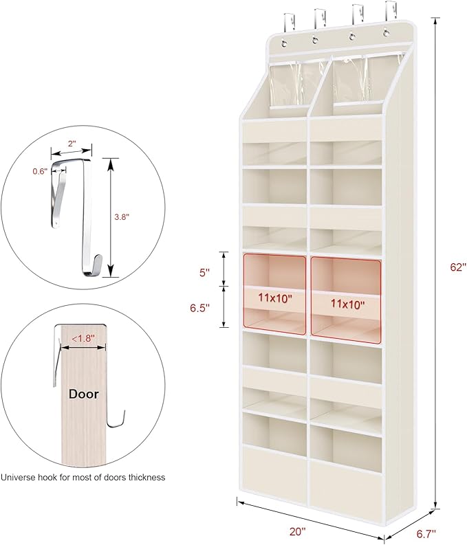 Univivi 6-Shelf Baby Door Storage Over Door Fabric Hanging Organizer with 10 Deep Pockets and 4 Small PVC Pockets Wall Mount 