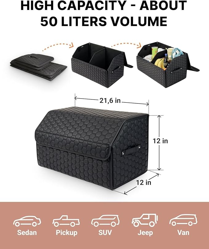 Owleys Trunk Organizer For Car - Collapsible Storage Bins - Keep Groceries, Sports Gear & Tools Secure On Road Trips - Best