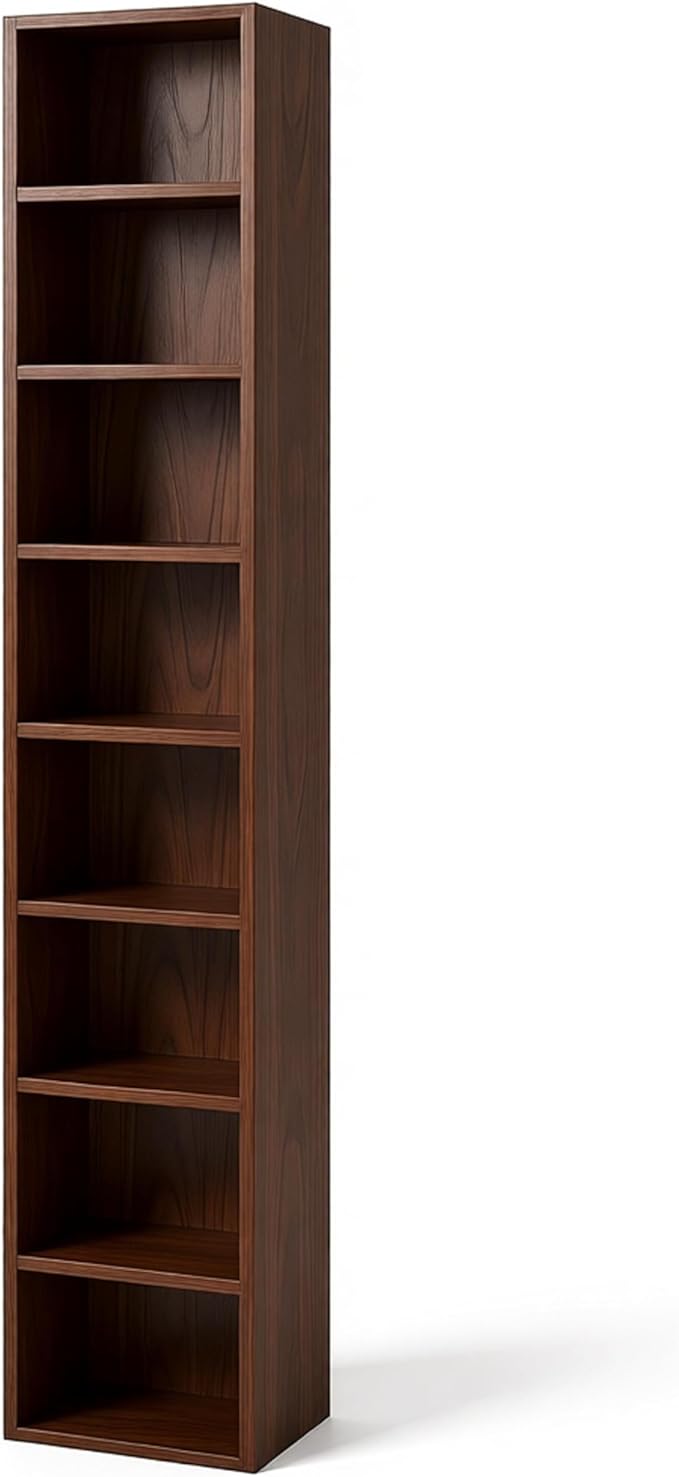 8-Cube Storage Organizer Bookcase, White, Tall Narrow Bookshelf for Home Office (Dark Brown)