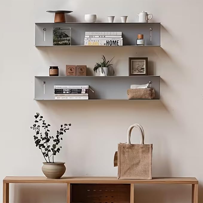 Stainless Steel Floating Shelf Picture Ledge, 23.6 Inch Wall Mounted Display Shelf with Back Guard, Heavy Duty Bathroom & Kit