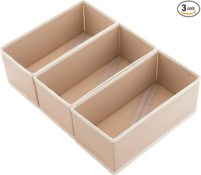 Small Drawer Organizer Clothes 3 Pack Khaki, 11' Socks and Underwear Fabric Storage Bins, Wardrobe Closet Dresser Drawer Divi