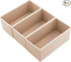 Small Drawer Organizer Clothes 3 Pack Khaki, 11' Socks and Underwear Fabric Storage Bins, Wardrobe Closet Dresser Drawer Divi