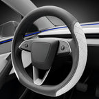 LKWLIKEI Leather Steering Wheel Cover. Elegant Diamond Checkered Design, Non-Slip and Breathable, for Tesla Model 3/Y Steerin