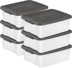 Sterilite 6-Pack ShelfTote, Clear Plastic Storage Bins with Lids, 25 Quart, Gray - Stackable Organizing Container Boxes for C