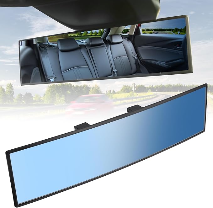 JOYTUTUS Rear View Mirror, Universal 11.81 Inch Panoramic Convex Rearview Interior Clip-on Wide Angle Mirror to Reduce Blind Spot Effectively for Car SUV Trucks - Blue