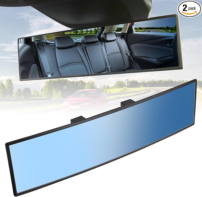 JOYTUTUS Rear View Mirror, Universal 11.81 Inch 2 Pack Panoramic Convex Rearview Mirror, Interior Clip-on Wide Angle Rear View to Reduce Blind Spot Effectively for Car SUV Trucks - Blue