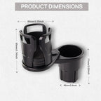 360° Rotating Car Cup Holder, Adjustable Dual Drink Holder, 3.35 inch Base Width, Black