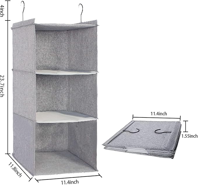 Hanging Closet Organizer, Easy Mount Collapsible 3-Shelf Camper Closet Wardrobe Hanging Storage Shelves, Folded Clothes Towel