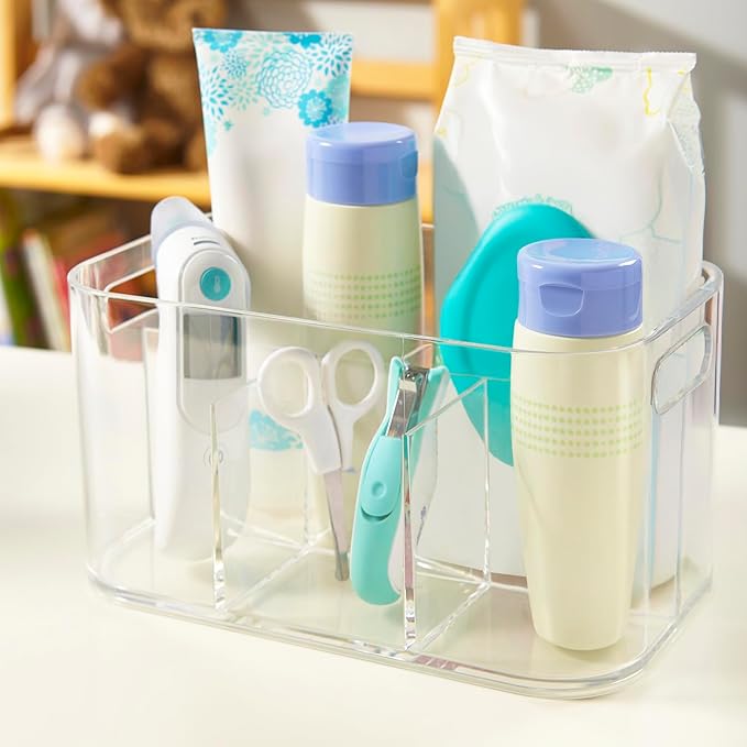 STORi Bliss 5-Compartment Plastic Cosmetics Storage Organizer | Clear | Rectangular Divided Makeup Bin & Vanity Caddy with Pa
