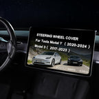 Carbon Fiber Steering Wheel Cover for Tesla Model 3 2017-2023 & Model Y 2020-2024, Anti-Slip Wear-Resistant High Temperature Resistant (Matte Black)