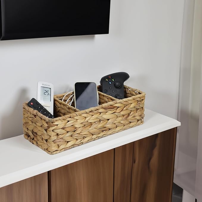 Water Hyacinth Basket for Toilet Paper, Wicker Baskets for Storage Bathroom Counter, Storage Basket With 3 Compartments, Rest
