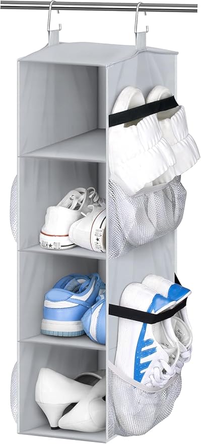 SLEEPING LAMB Short Hanging Shoe Organizer for Closet Storage with Mesh Side Pockets Holds 8 Pairs, Hanging Shoe Rack Hanger 